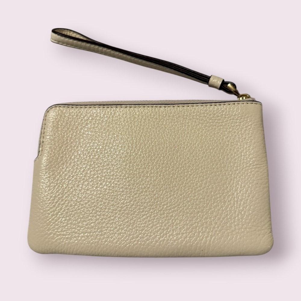 Coach Pebbled Leather Wristlet Zip Pouch Cream Gold Hardware - Picture 3 of 8